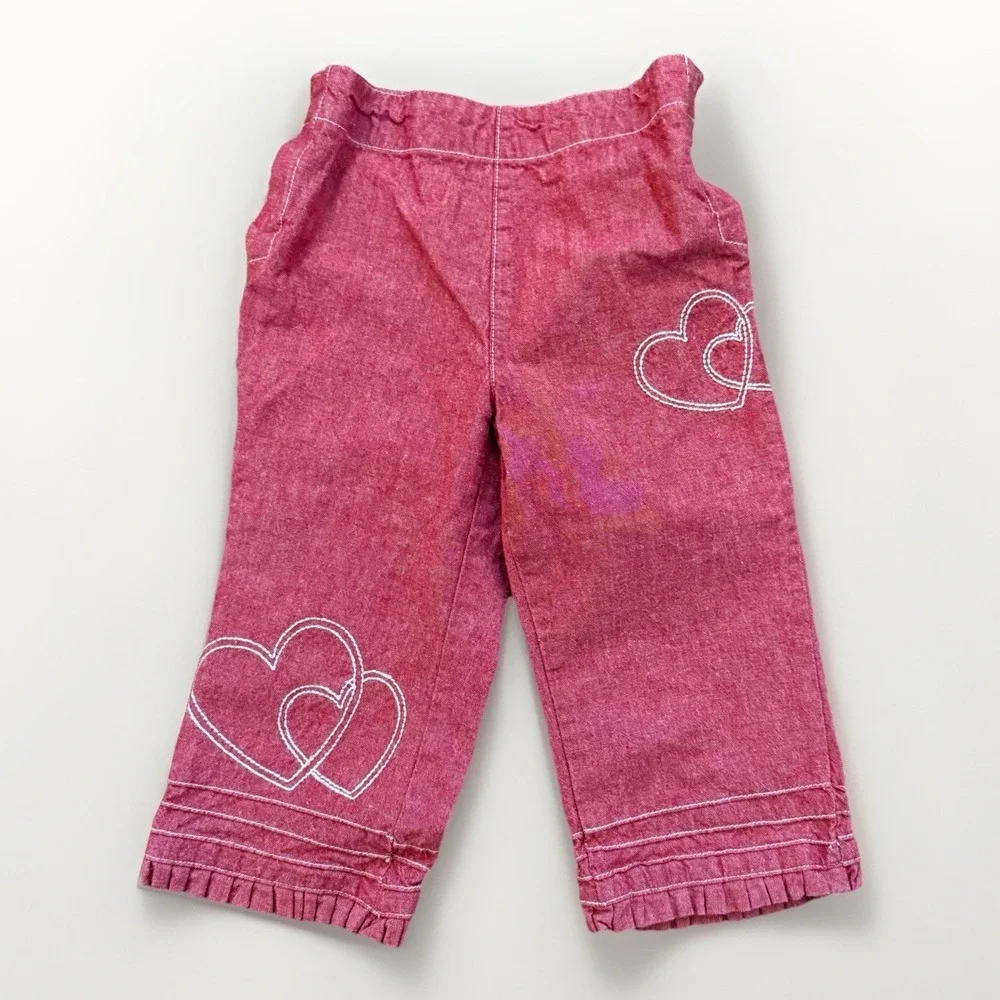 Liz Claiborne Toddler Girls 2T Heart Embroidered Pants Valentine's Day Red Retro